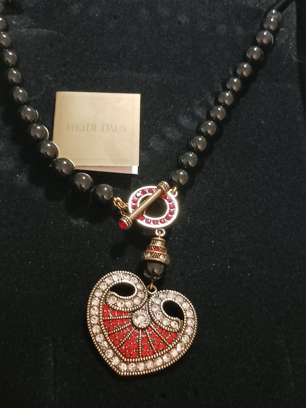Heidi Daus Red and Black Heart Pendant Necklace with Crystal Accents